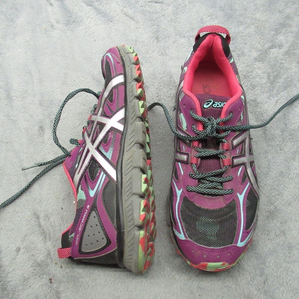 ASICS Women 10 Running Shoes Pink Purple Reflective GEL-SCRAM 3 Trail Jog Yoga